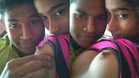 Desi boyfriend's fondness for sucking cute college girl's breasts