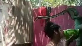 Sensual outdoor showering in the village