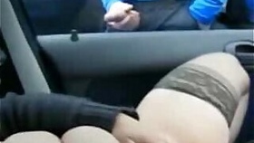 Horny bitch masturbates in car in front of voyeurs