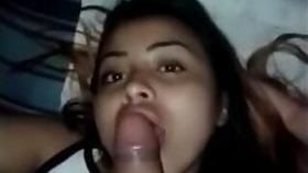 Cute Russian teenage girl gives a nice blowjob and her lover hugs her hot pussy to fuck