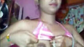 sexy desi indian girl stripping dress n bra and go topless for bf