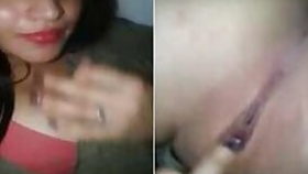 Desi teen flashes shaved twat putting hand down there for rubbing