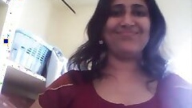 Desi hot chubby aunt takes off her chudi bra and panties and shows off her big round milk tits and pussy